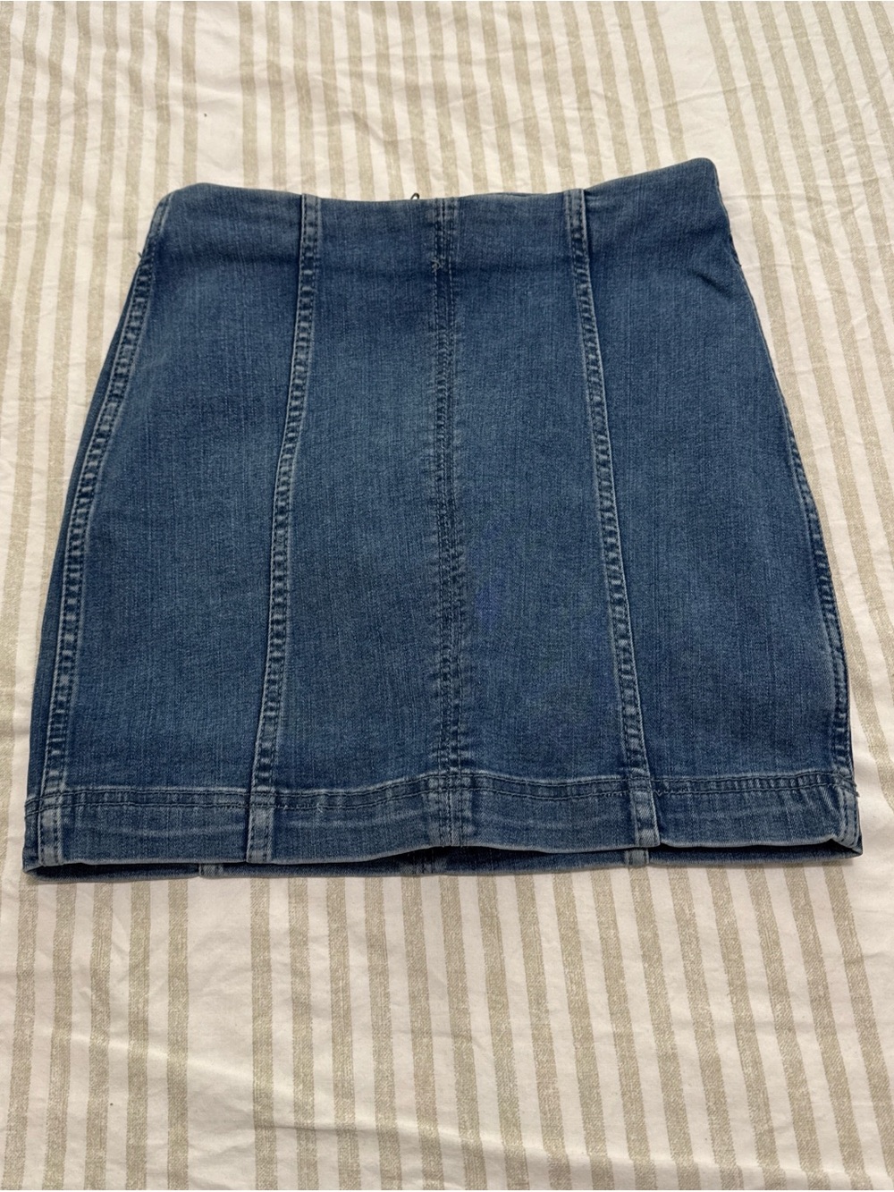 Free People Vertical-Seam Denim Mini Skirt - Dark Blue